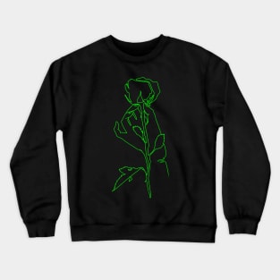 hand holding a rose minimalistic line art in neon green Crewneck Sweatshirt